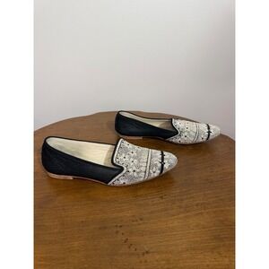Meher Kakalia Embellished Loafers Black White Beaded Floral Women Size 39